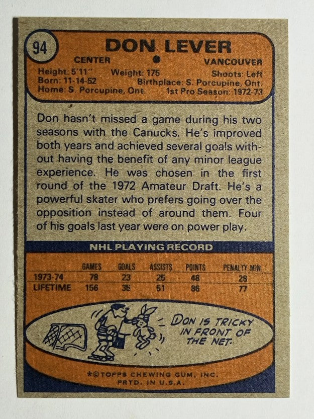 1974-75 Topps #94 Don Lever (NMMT)