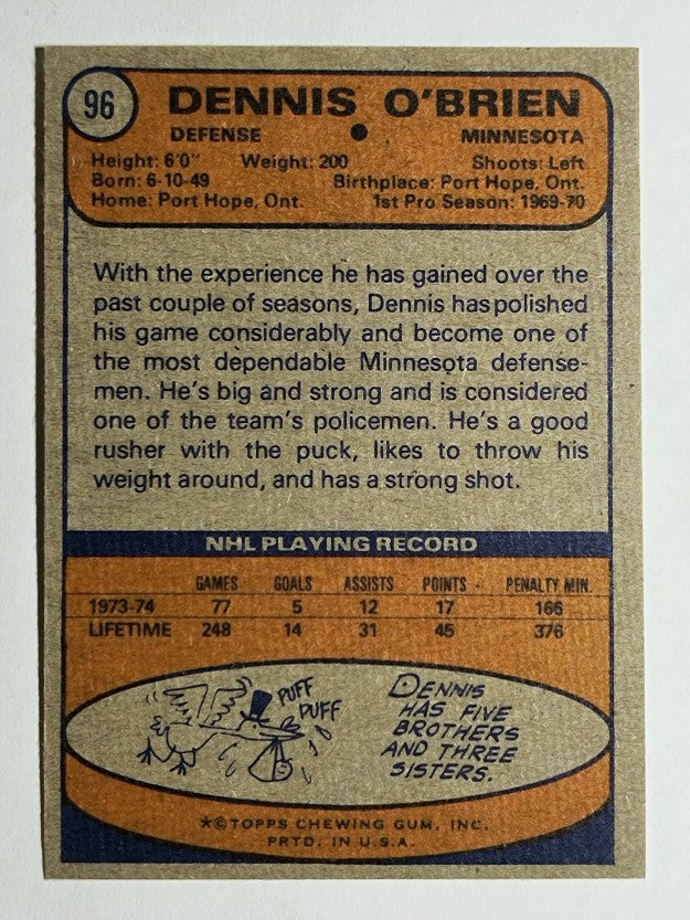 1974-75 Topps #96 Dennis O'Brien (EXMT)