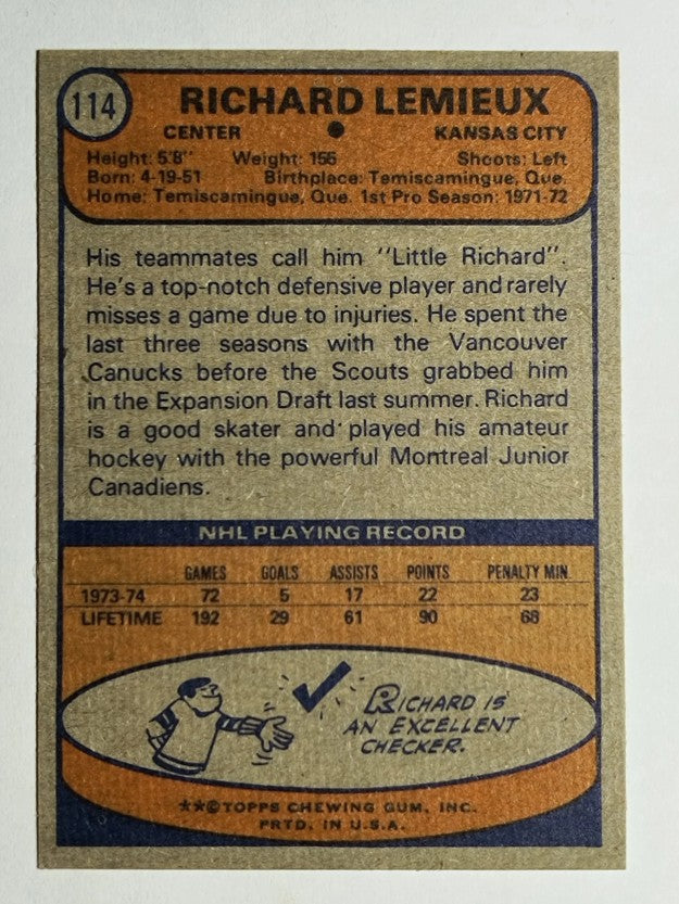 1974-75 Topps #114 Richard Lemieux (EXMT)