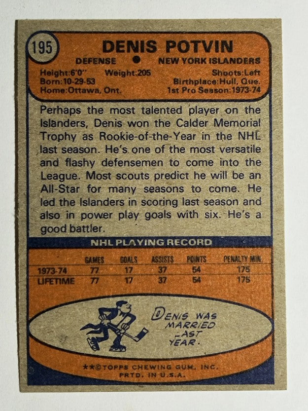 1974-75 Topps #195 Denis Potvin RC (NM)