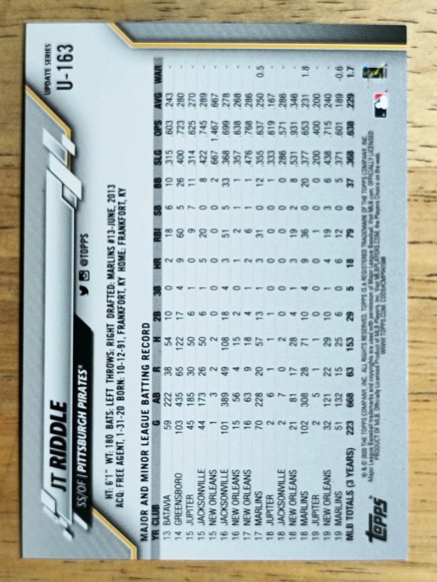 2020 Topps Update #U163 JT Riddle