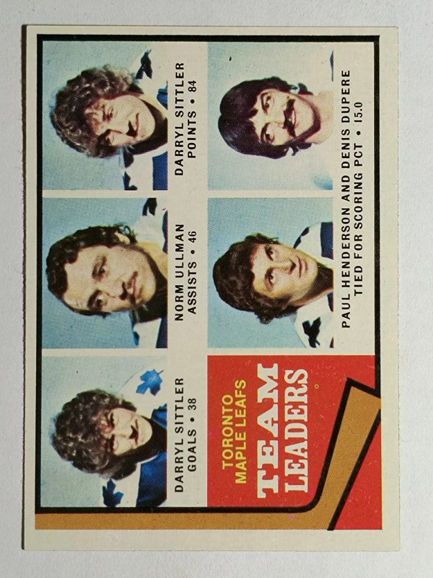 1974-75 Topps #219 Darryl Sittler/Ullman/Paul Henderson/Denis Dupere LL (EXMT)