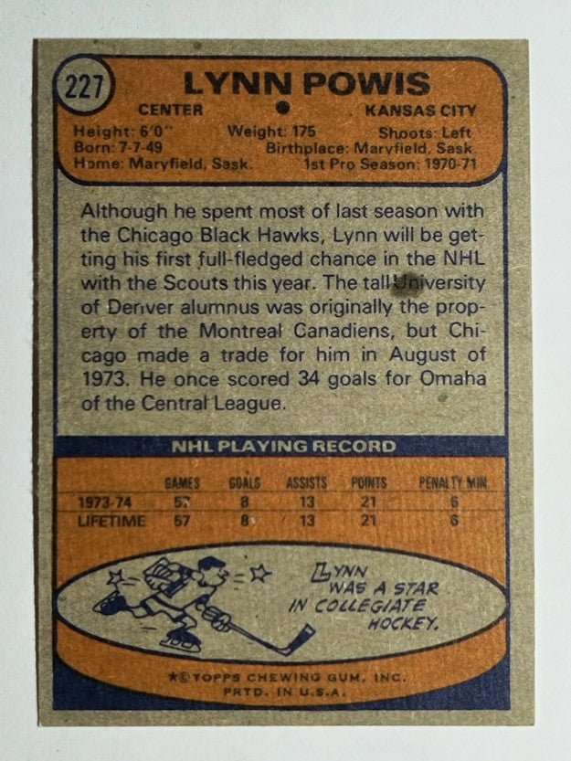 1974-75 Topps #227 Lynn Powis (NM)