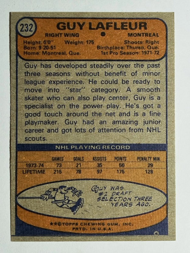 1974-75 Topps #232 Guy Lafleur (EXMT)