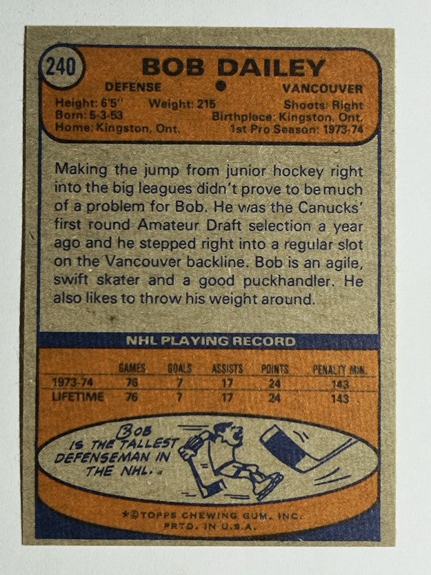 1974-75 Topps #240 Bob Dailey RC (NM)