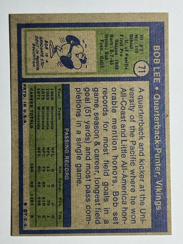 1972 Topps #71 Bob Lee RC (EX)