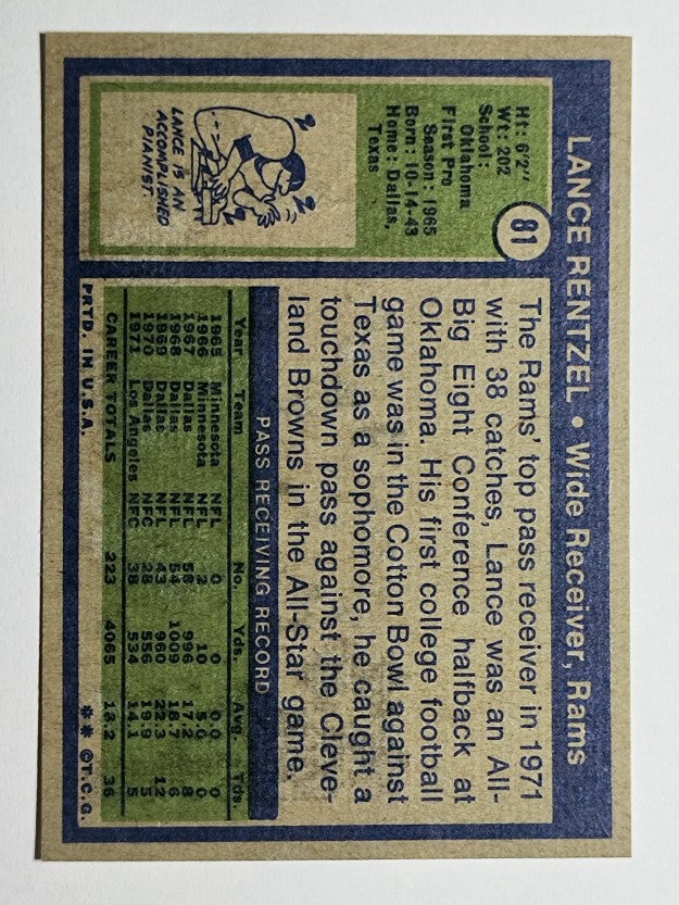 1972 Topps #81 Lance Rentzel (POOR)