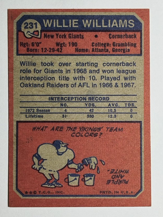 1973 Topps #231 Willie Williams RC (EXMT)