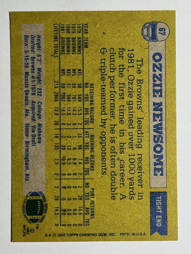 1982 Topps #67 Ozzie Newsome