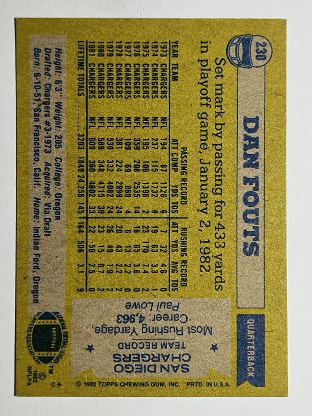 1982 Topps #230 Dan Fouts