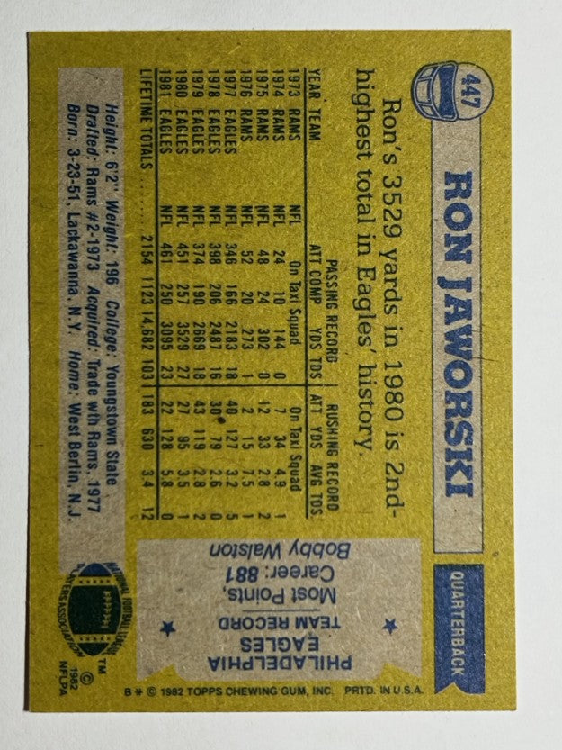 1982 Topps #447 Ron Jaworski