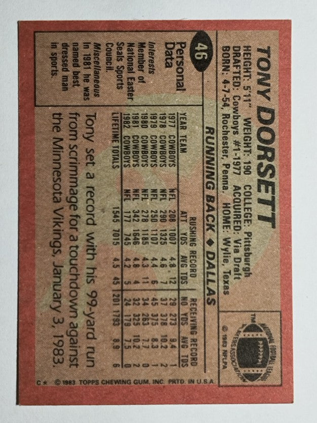 1983 Topps #46 Tony Dorsett PB