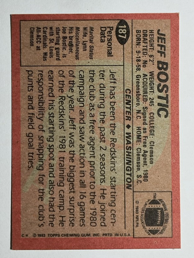 1983 Topps #187 Jeff Bostic RC
