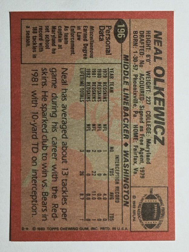 1983 Topps #196 Neal Olkewicz