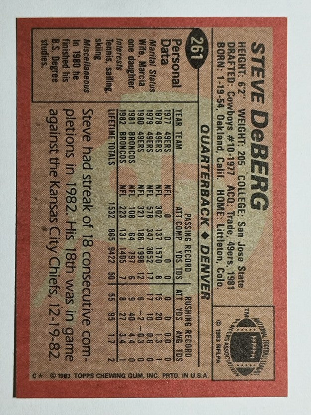 1983 Topps #261 Steve DeBerg