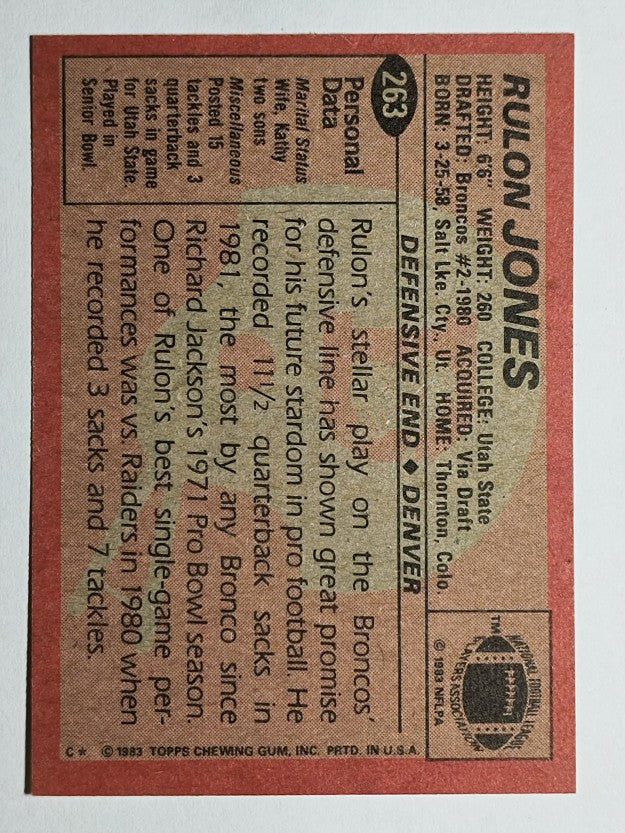 1983 Topps #263 Rulon Jones RC