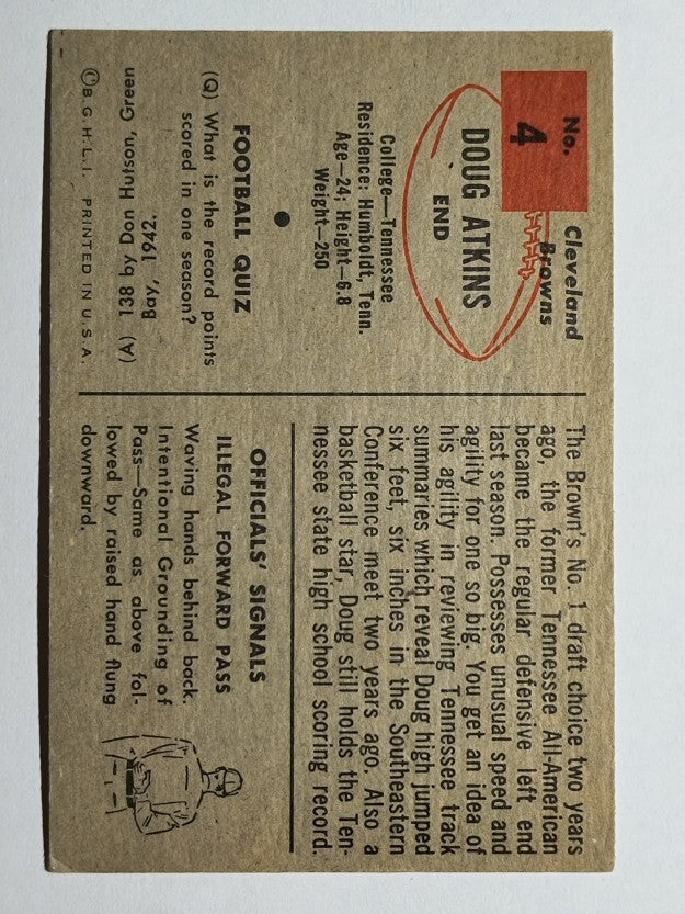 1954 Bowman #4 Doug Atkins RC (VGEX)