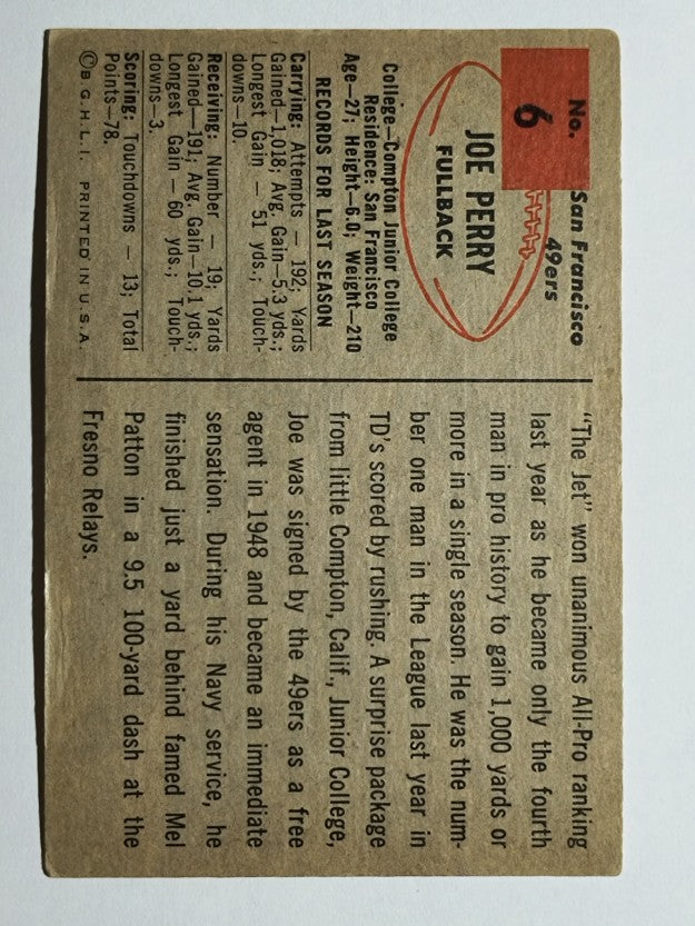 1954 Bowman #6 Joe Perry (VGEX)