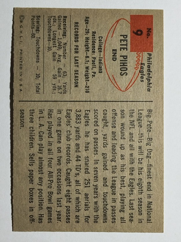 1954 Bowman #9 Pete Pihos (EXMT)