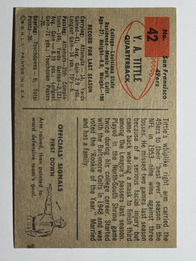 1954 Bowman #42 Y.A.Tittle (EX)