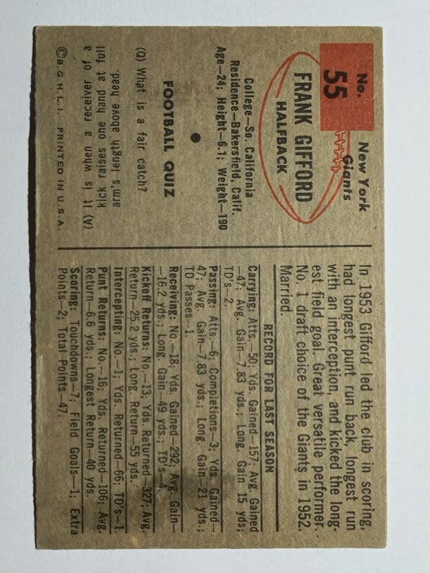 1954 Bowman #55 Frank Gifford (EX)