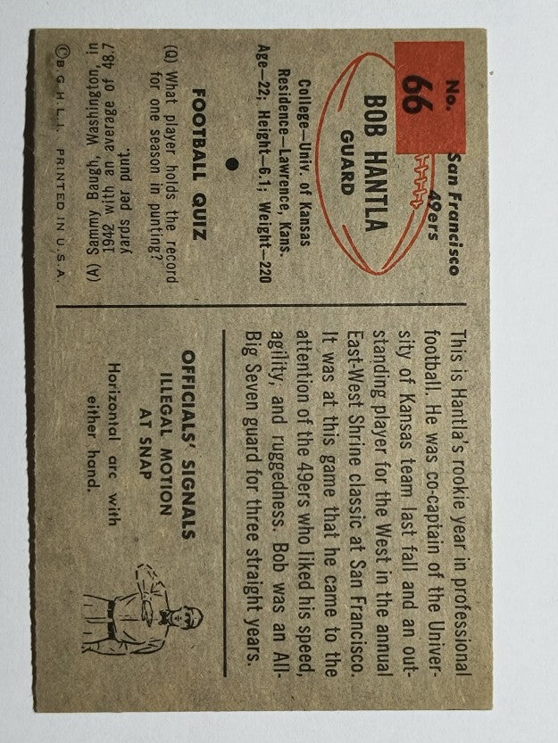 1954 Bowman #66 Bob Hantla SP RC (EX)