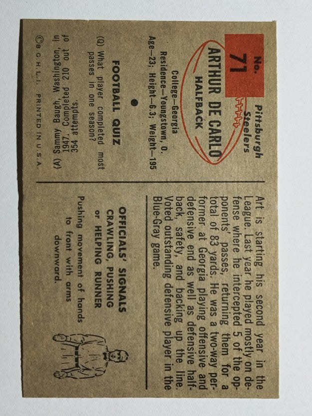 1954 Bowman #71 Art DeCarlo SP RC (EXMT)