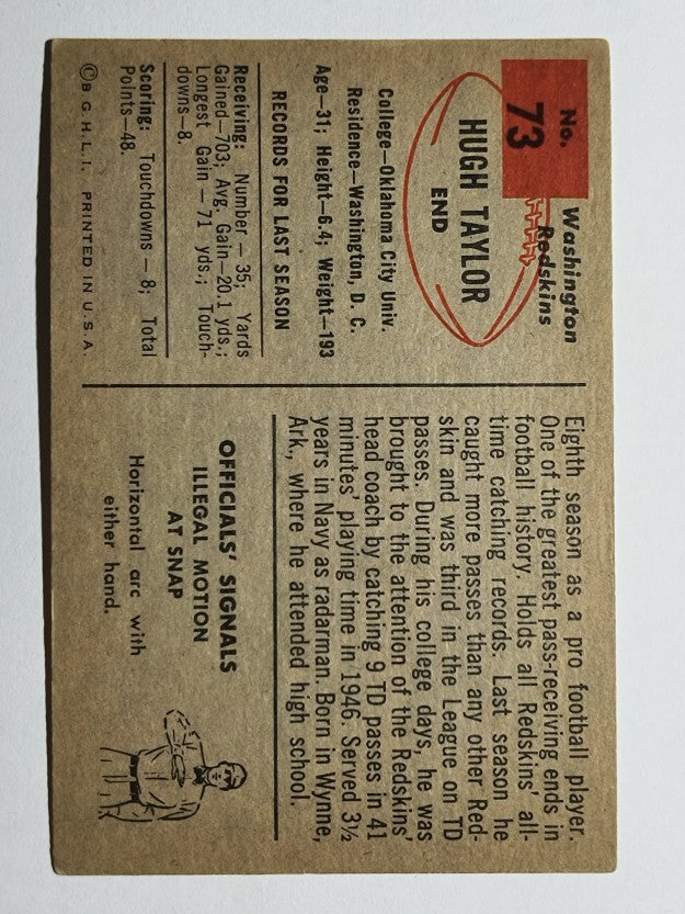 1954 Bowman #73 Hugh Taylor SP (EX)
