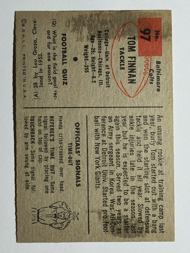 1954 Bowman #97B Tom Finnan COR RC (EX)