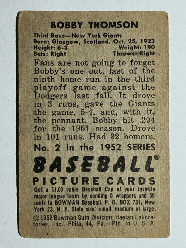 1952 Bowman #2 Bobby Thomson (VG)