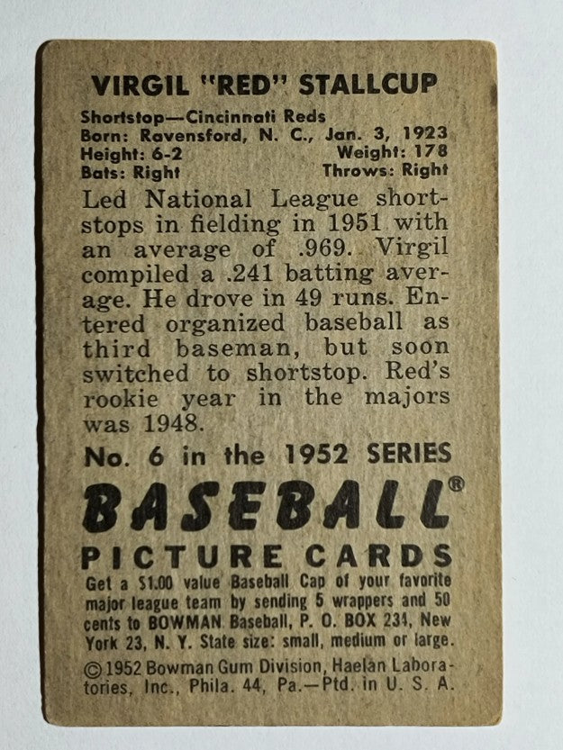 1952 Bowman #6 Virgil Stallcup (EXMT)