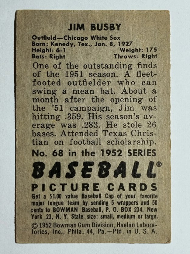 1952 Bowman #68 Jim Busby (VGEX)