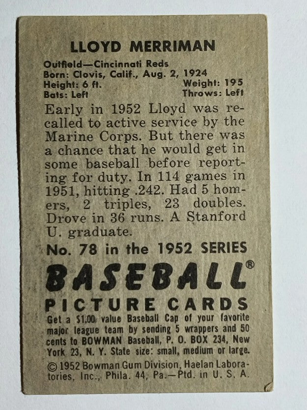 1952 Bowman #78 Lloyd Merriman (VGEX)