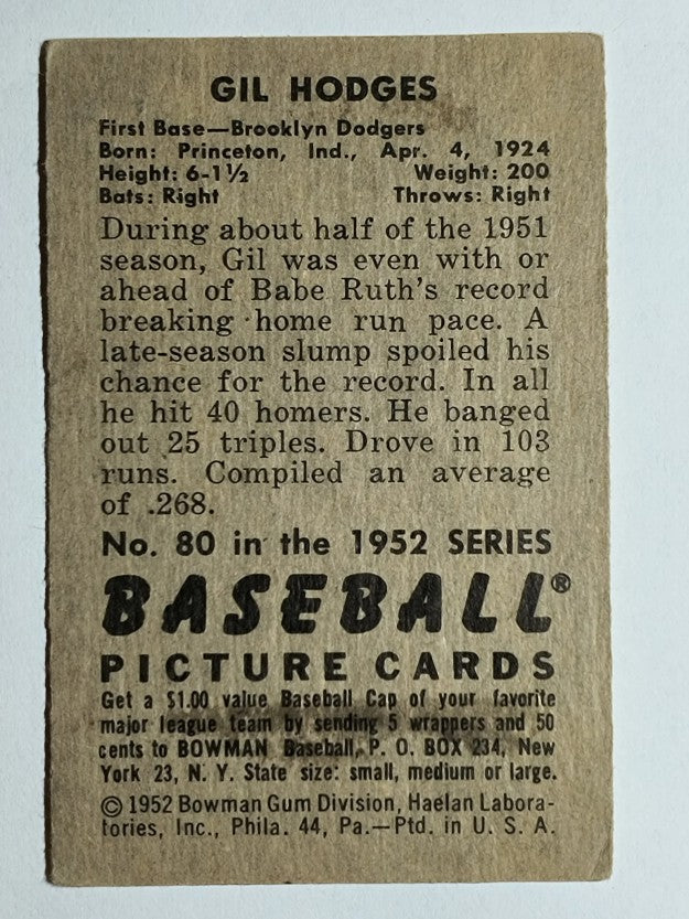 1952 Bowman #80 Gil Hodges (VGEX)
