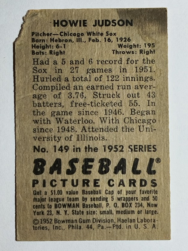 1952 Bowman #149 Howie Judson (POOR)