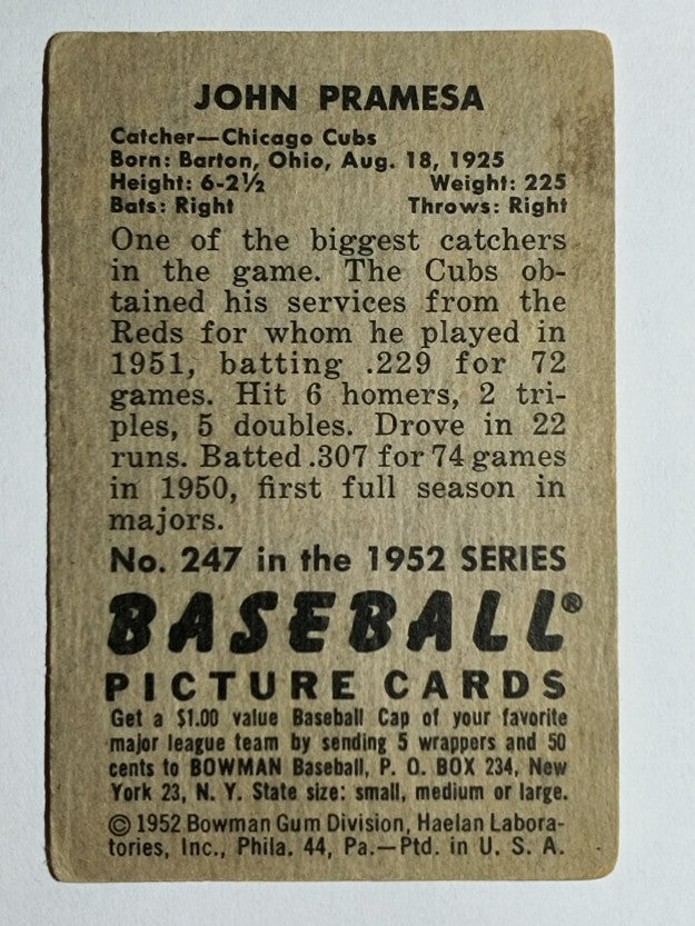 1952 Bowman #247 Johnny Pramesa (VG)