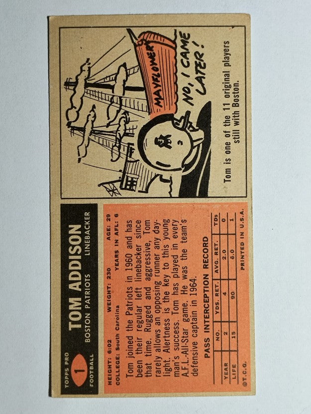 1965 Topps #1 Tommy Addison SP (VG)