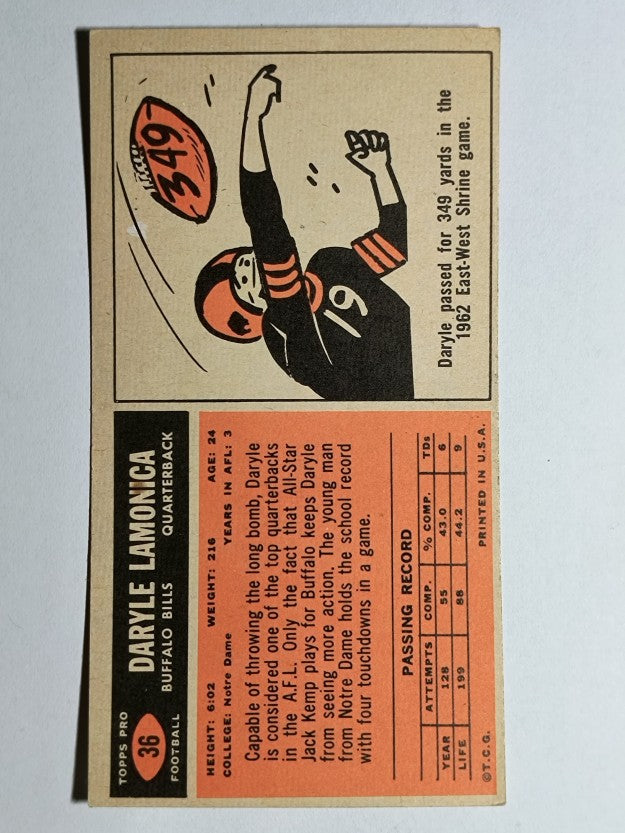 1965 Topps #36 Daryle Lamonica SP (EX)