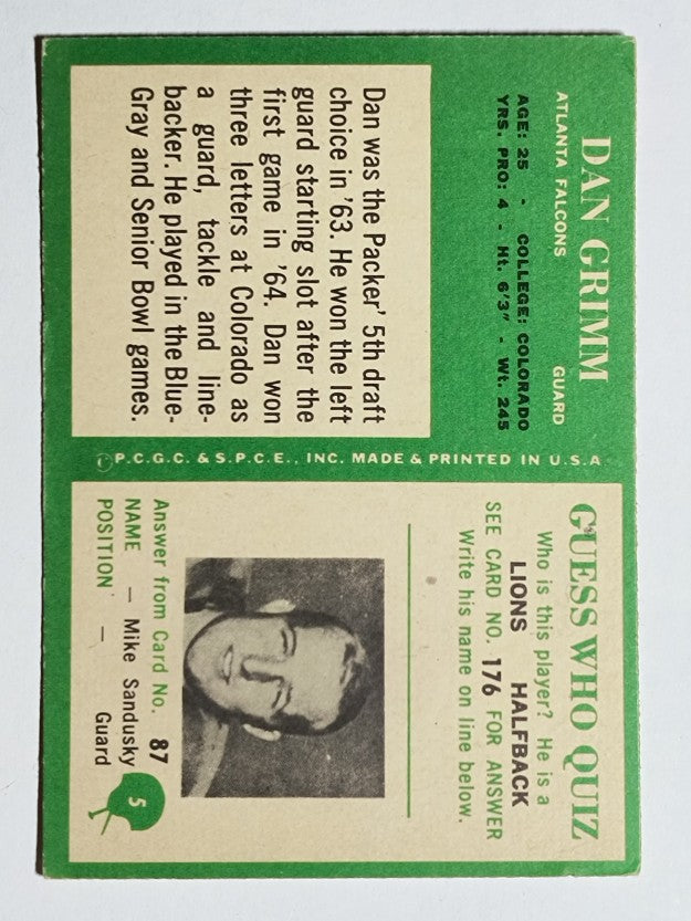 1966 Philadelphia #5 Dan Grimm RC (VGEX)