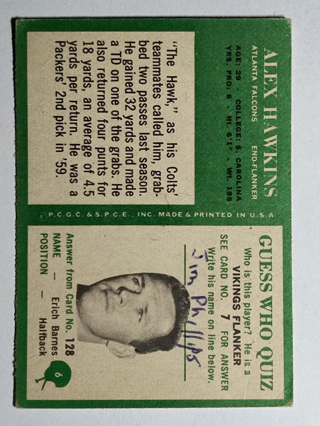 1966 Philadelphia #6 Alex Hawkins (VG)