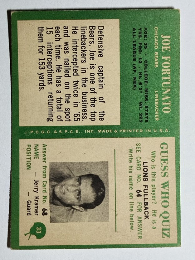 1966 Philadelphia #33 Joe Fortunato (VGEX)