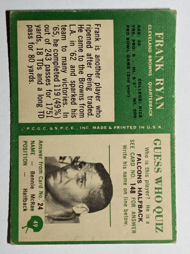 1966 Philadelphia #49 Frank Ryan (VGEX)