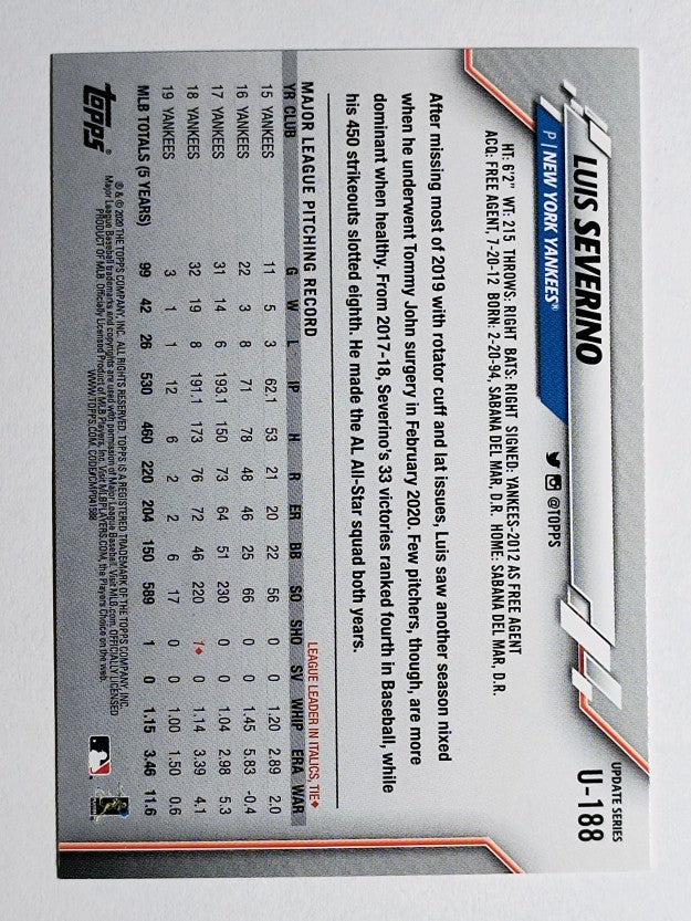 2020 Topps Update #U188 Luis Severino