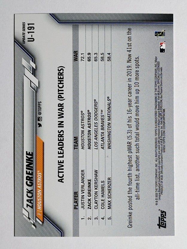2020 Topps Update #U191 Zack Greinke