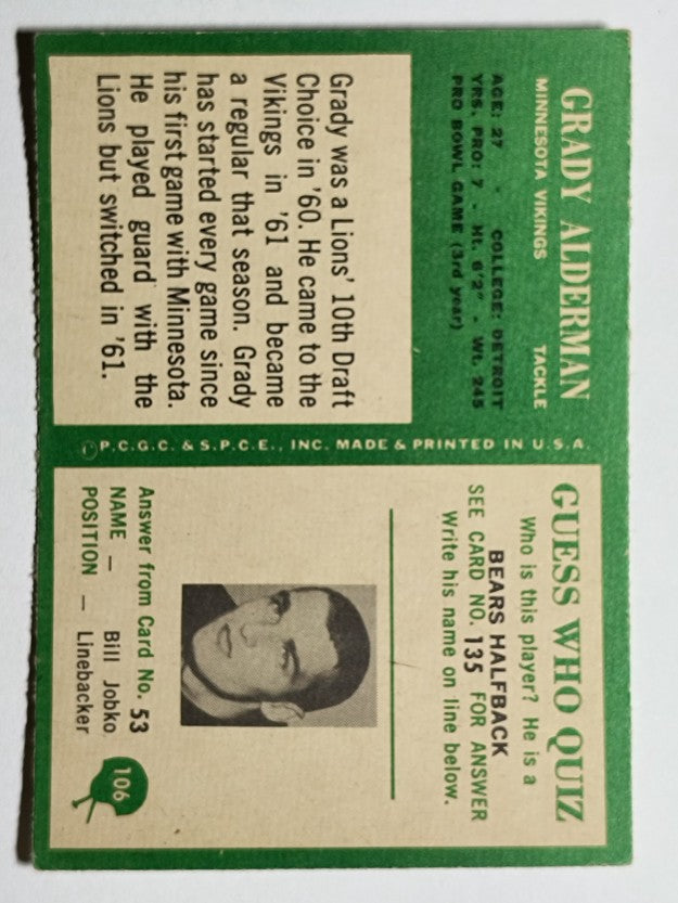 1966 Philadelphia #106 Grady Alderman (EX)