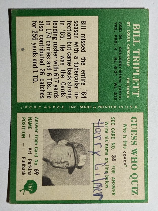 1966 Philadelphia #167 Bill Triplett RC (VG)