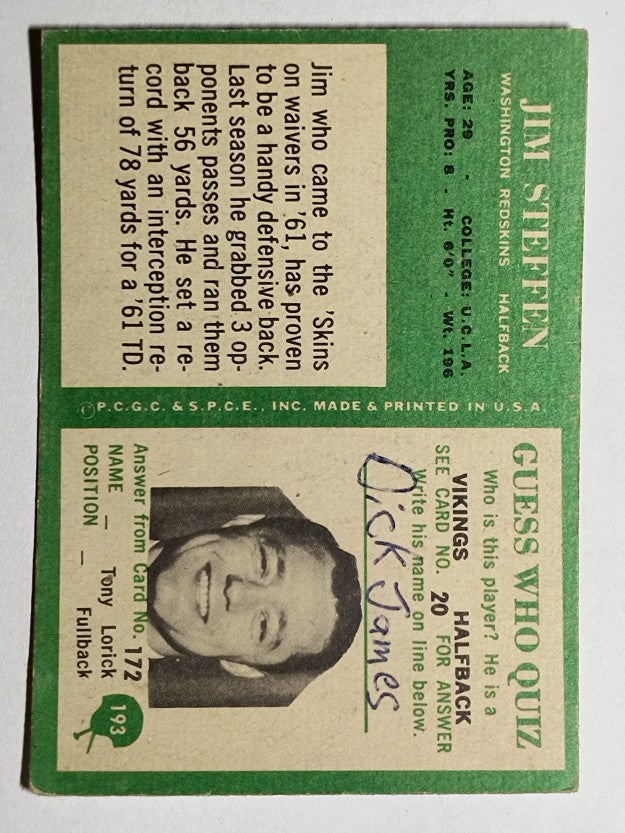 1966 Philadelphia #193 Jim Steffen (VG)
