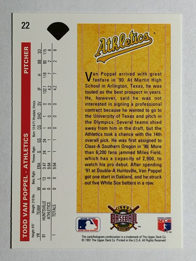 1992 Upper Deck #22 Todd Van Poppel