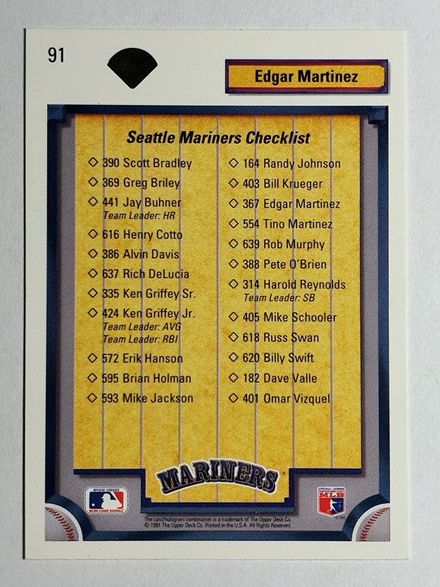 1992 Upper Deck #91 Edgar Martinez TC