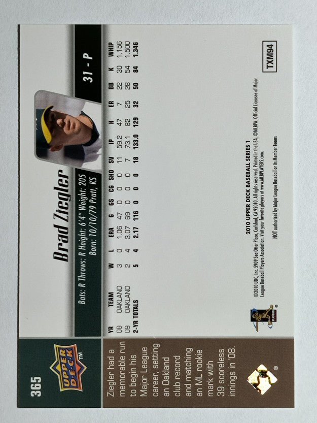 2010 Upper Deck #365 Brad Ziegler